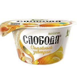 Фото товара БиоЙогурт Слобода Мандарин мюсли орехи 5% 190г БЗМЖ