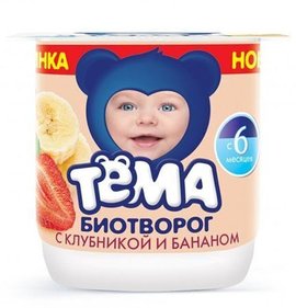 Фото товара Биотворог Тема с клубникой и бананом 4,2% 100г БЗМЖ