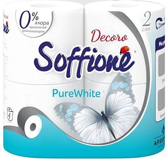 Бумага туалетная Soffione Pure White 2сл 4шт купить с доставкой в Канске