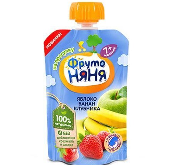 Десерт ФрутоНяня Яблоко банан клубника д/п 90г купить с доставкой в Канске