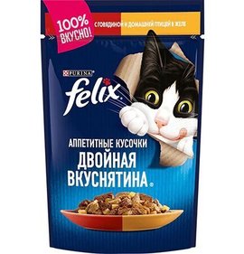 Фото товара Felix  Аппетитные кусочки д/к пак.85гр говядина+дом курица