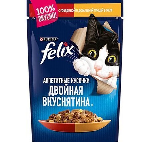 Felix  Аппетитные кусочки д/к пак.85гр говядина+дом курица купить с доставкой в Канске