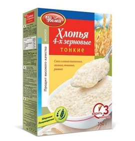 Фото товара Хлопья Увелка 4х зерновые тонкие 350г