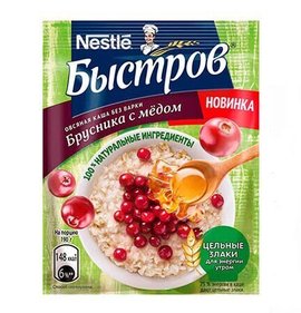 Фото товара Каша Быстров овсяная Брусника мед 40г