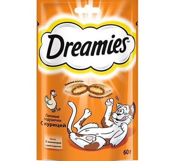 Лакомство для кошек Dreamies подушечки с курицей 60г купить с доставкой в Канске
