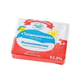Фото товара Масло сладко сливочное Традиционное в/с ГОСТ 82,5% 180г Филимоновский МКК БЗМЖ
