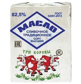 Фото товара Масло сливочное Традиционное в/с 82,5% 100г Три Коровы ИП Моторина БЗМЖ