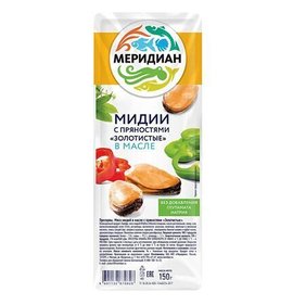 Фото товара Мидии Меридиан в масле с пряностями Золотистые 150г