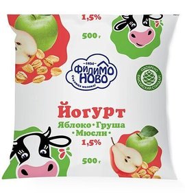 Фото товара Напиток кисломолочный йогуртный Филимоновский МК 1.5% 500г яблоко груша мюсли БЗМЖ