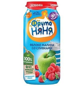 Фото товара Пюре ФрутоНяня Яблоко малина сливки 250г