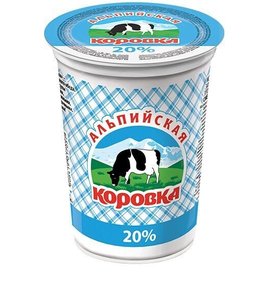 Фото товара Сметанный продукт с раст жиром Альпийская Коровка 20% 400г СЗМЖ