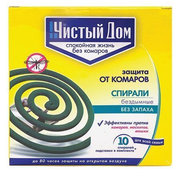 Спирали Чистый Дом защита от комаров бездымные 10шт купить с доставкой в Канске