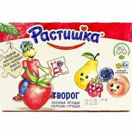 Фото товара Творог Растишка Лесная ягода персик груша 6шт по 45г БЗМЖ