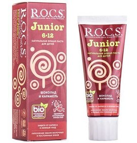 Фото товара Зубная паста JUNIOR ROCS шоколад и карамель 74г